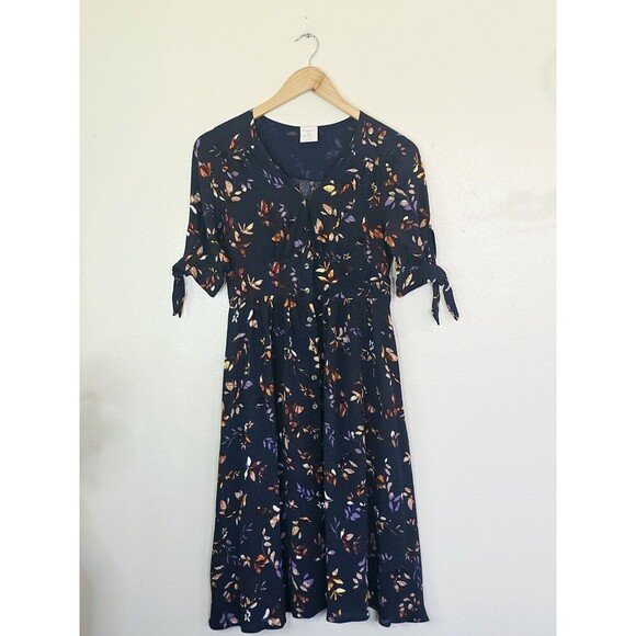 By Together Floral Midi Dress Womens Smalk V Neck Cottagecore Prairie Modest - Picture 1 of 7